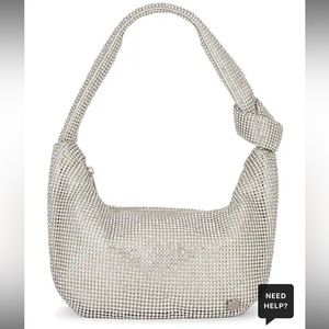 Soft Crystal Mesh Croissant Bag in Silver